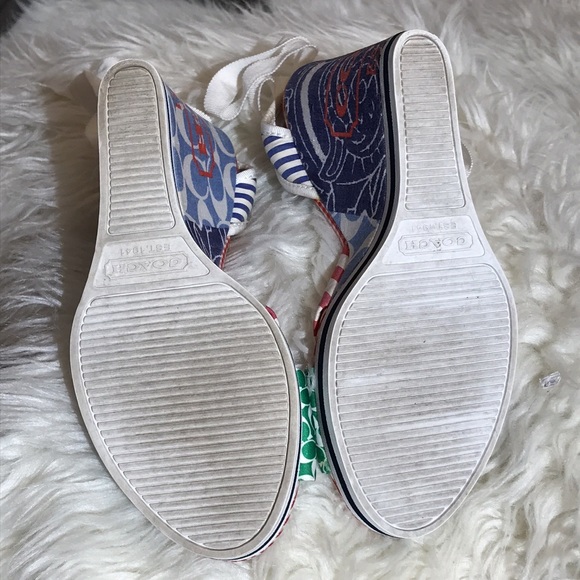 Coach Tammie Wedges Womens 7 1/2M  A8018 Open Toe Ribbon Tie Strap - Picture 7 of 11